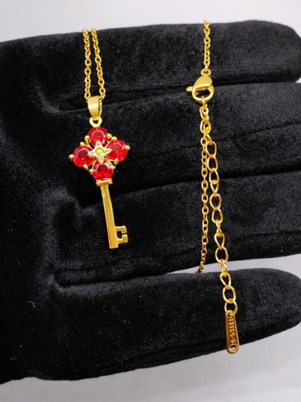 Gold Plated with Clover Red Stones Necklace